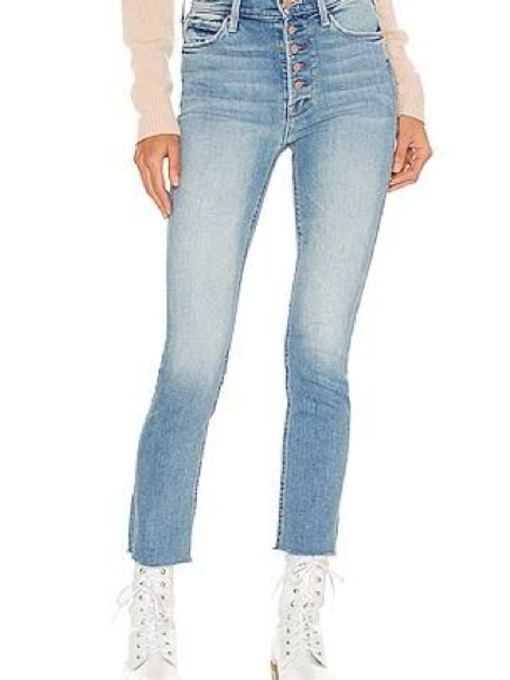 Mother Pixie Dazzler Ankle Fray Au Revoir Jeans Size 26 Exposed Rose Gold Button